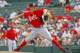 March 5, 2013; Tempe, AZ, USA; Cincinnati Reds starting pitcher Mike Leake (44) throws against the Los Angeles Angels in the first inning during a spring training game at Tempe Diablo Stadium. Mandatory Credit: Rick Scuteri-USA TODAY Sports
