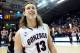 Jan. 10, 2013; Spokane, WA, USA; Gonzaga Bulldogs forward Kelly Olynyk (13) is all smiles after a game against the Saint Mary's Gaels at the McCarthey Athletic Center. The Bulldogs beat the Gaels by a final score of 83-78. Mandatory Credit: James Snook-USA TODAY Sports