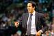 BOSTON, MA - MARCH 18: Head Coach Erik Spoelstra of the Miami Heat gestures against the Boston Celtics in the first half on March 18, 2013 at theTD Garden in Boston, Massachusetts. The Heat are attempting to win their 23rd game in a row, which would be the second longest winning streak in NBA history. NOTE TO USER: User expressly acknowledges and agrees that, by downloading and or using this photograph, User is consenting to the terms and conditions of the Getty Images License Agreement. (Photo by Jim Rogash/Getty Images)