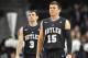 NEW YORK, NY - MARCH 16: Rotnei Clarke #15 and Alex Barlow #3 of the of the Butler Bulldogs pause during action against St. Louis Billikens in the second half during the Atlantic 10 Basketball Tournament - Semifinals at the Barclays Center on March 16, 2013 in the Brooklyn borough of New York City. (Photo by Jason Szenes/Getty Images)