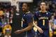 DAYTON, OH - MARCH 20: Sam Mills #10 and D.J. Peterson #1 of the La Salle Explorers react in the first half against the Boise State Broncos during the first round of the 2013 NCAA Men's Basketball Tournament at University of Dayton Arena on March 20, 2013 in Dayton, Ohio. (Photo by Gregory Shamus/Getty Images)