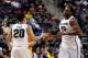 AUBURN HILLS, MI - MARCH 21: Derrick Nix #25 (R) and Travis Trice #20 of the Michigan State Spartans react to a play in the second half against the Valparaiso Crusaders during the second round of the 2013 NCAA Men's Basketball Tournament at at The Palace of Auburn Hills on March 21, 2013 in Auburn Hills, Michigan. (Photo by Gregory Shamus/Getty Images)