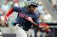 March 20, 2013; Tampa, FL, USA; Boston Red Sox center fielder Jackie Bradley Jr. (74) doubles during the first inning against the New York Yankees at George M. Steinbrenner Field. Mandatory Credit: Kim Klement-USA TODAY Sports