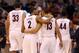 SALT LAKE CITY, UT - MARCH 21: Mark Lyons #2 hugs Nick Johnson #13 of the Arizona Wildcats in the second half while taking on the Belmont Bruins during the second round of the 2013 NCAA Men's Basketball Tournament at EnergySolutions Arena on March 21, 2013 in Salt Lake City, Utah. (Photo by Streeter Lecka/Getty Images)