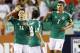 HOUSTON, TX - OCTOBER 12: Andres Guadardo #18 of Mexico celebrates his goal with Javier Hernandez #14 and Javier Rodrigues #2 against Guyana at BBVA Compass Stadium on October 12, 2012 in Houston, Texas. Mexico defeated Guyana 5-0. (Photo by Bob Levey/Getty Images)