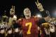 LOS ANGELES, CA - NOVEMBER 26: Quarterback Matt Barkley #7 of the USC Trojans celebrates following the game against the UCLA Bruins at Los Angeles Memorial Coliseum on November 26, 2011 in Los Angeles, California. USC defeated UCLA 50-0. (Photo by Jeff Gross/Getty Images)
