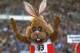 13 Aug 1993: The Official Mascot Runny the Rabbit enjoys a lap of honour during the Opening Ceremony of the 1993 World Track and Field Championships in Stuttgart, Germany. \ Mandatory Credit: Gray Mortimore/Allsport