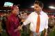 MIAMI GARDENS, FL - OCTOBER 20: Miami Hurricanes head coach Al Golden shakes hands with Florida State Seminoles head coach Jimbo Fisher after a game at Sun Life Stadium on October 20, 2012 in Miami Gardens, Florida. (Photo by Mike Ehrmann/Getty Images)