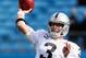 CHARLOTTE, NC - DECEMBER 23: Carson Palmer #3 of the Oakland Raiders warms up before their game against the Carolina Panthers at Bank of America Stadium on December 23, 2012 in Charlotte, North Carolina. (Photo by Streeter Lecka/Getty Images)