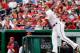 WASHINGTON, DC - APRIL 01: Bryce Harper #34 of the Washington Nationals follows his fourth inning solo home run against the Miami Marlins during their opening day game at Nationals Park on April 1, 2013 in Washington, DC. (Photo by Rob Carr/Getty Images)