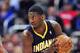 April 1, 2013; Los Angeles, CA, USA; Indiana Pacers center Roy Hibbert (55) controls the ball against the Los Angeles Clippers during the first half at Staples Center. Mandatory Credit: Gary A. Vasquez-USA TODAY Sports
