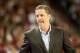 March 2, 2013; Fayetteville, AR, USA; Kentucky Wildcats head coach John Calipari reacts to a play during a game against the Arkansas Razorbacks at Bud Walton Arena. Arkansas defeated Kentucky 73-60. Mandatory Credit: Beth Hall-USA TODAY Sports