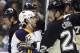 PITTSBURGH, PA - APRIL 2: Nathan Gerbe #42 of the Buffalo Sabres and Matt Cooke #24 of the Pittsburgh Penguins have words during the game at Consol Energy Center on April 2, 2013 in Pittsburgh, Pennsylvania. (Photo by Justin K. Aller/Getty Images)