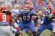 April 7, 2012; Gainesville FL, USA; Florida Gators guard Jon Halapio (67) protects the line during the first half of the Florida-Spring Game at Ben Hill Griffin Stadium. Mandatory Credit: Phil Sears-USA TODAY Sports