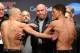 Mar 15, 2013; Montreal, Quebec, Canada; UFC president Dana White (center) steps in between Georges St.Pierre and Nick Diaz during the weight-in for UFC 158 at the Bell Centre. Mandatory Credit: Eric Bolte-USA TODAY Sports