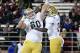 Nov. 10, 2012; Pullman, WA, USA; UCLA Bruins wide receiver Devin Fuller (2) and guard Jeff Baca (60) celebrate a touchdown against the Washington State Cougars during the first half at Martin Stadium. Mandatory Credit: James Snook-USA TODAY Sports