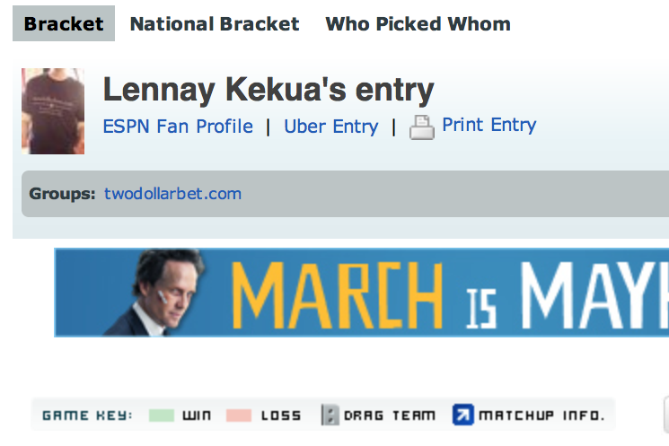 The Winning Bracket Of Espn S Tournament Challenge Is Named Lennay Kekua Bleacher Report Latest News Videos And Highlights