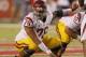 SALT LAKE CITY, UT - OCTOBER 4: Khaled Holmes #78 of the USC Trojans prepares to hike the ball against the Utah Ute's during the first half of a college football game on October 4, 2012 at Rice-Eccles Stadium in Salt Lake City, Utah. (Photo by George Frey/Getty Images)
