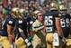 SOUTH BEND, IN - SEPTEMBER 08: Head coach Brian Kelly (R) of the Notre Dame Fighting Irish gives instructions to his team against the Purdue Boilermakers at Notre Dame Stadium on September 8, 2012 in South Bend, Indiana. Notre Dame defeated Purdue 21-17. (Photo by Jonathan Daniel/Getty Images)