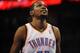 Mar 27, 2013; Oklahoma City, OK, USA; Oklahoma City Thunder forward Kevin Durant (35) smiles in a break in action against the Washington Wizards during the second half at Chesapeake Energy Arena. Mandatory Credit: Mark D. Smith-USA TODAY Sports