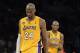 Apr 12, 2013; Los Angeles, CA, USA; Los Angeles Lakers shooting guard Kobe Bryant (24) reacts against the Golden State Warriors during the game at Staples Center. Mandatory Credit: Richard Mackson-USA TODAY Sports