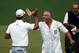 AUGUSTA, GA - APRIL 14: Adam Scott of Australia reacts alongside caddie Steve Williams after Scott makes a birdie putt on the second sudden death playoff hole to defeat Angel Cabrera of Argentina to win the 2013 Masters Tournament at Augusta National Golf Club on April 14, 2013 in Augusta, Georgia. (Photo by Andrew Redington/Getty Images)