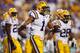 BATON ROUGE, LA - SEPTEMBER 01: Eric Reid #1 of the LSU Tigers reacts after intercepting the ball against the North Texas Mean Green at Tiger Stadium on September 1, 2012 in Baton Rouge, Louisiana. (Photo by Chris Graythen/Getty Images)