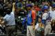 Apr 19, 2013; Milwaukee, WI, USA; Chicago Cubs manager Dale Sveum (right) is ejected from the game by home plate umpire Chis Guccione (left) in the 6th inning during the game against the Milwaukee Brewers at Miller Park. Mandatory Credit: Benny Sieu-USA TODAY Sports
