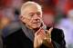December 30, 2012; Landover, MD, USA; Dallas Cowboys owner Jerry Jones claps while standing on the field prior to the Cowboys game against the Washington Redskins at FedEx Field. Mandatory Credit: Geoff Burke-USA TODAY Sports