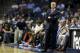 Apr 9, 2013; Memphis, TN, USA; Charlotte Bobcats head coach Mike Dunlap reacts during the game against the Memphis Grizzlies at FedEx Forum. Memphis Grizzlies defeat the Charlotte Bobcats 94-75. Mandatory Credit: Spruce Derden–USA TODAY Sports