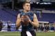 Feb 24, 2013; Indianapolis, IN, USA; Syracuse Orangemen quarterback Ryan Nassib participates in a passing drill during the NFL Combine at Lucas Oil Stadium. Mandatory Credit: Brian Spurlock-USA TODAY Sports