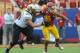 October 20, 2012; Los Angeles, CA, USA; Southern California Trojans defensive end Wes Horton (96) defends Colorado Buffaloes offensive linesman David Bakhtiari (59) during the first half of the game at the Los Angeles Coliseum. Mandatory Credit: Jayne Kamin-Oncea-USA TODAY Sports