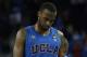 LOS ANGELES, CA - JANUARY 30: Shabazz Muhammad #15 of the UCLA Bruins hangs his head as he walks off the court following the Bruins' 75-71 overtime defeat to the USC Trojans at Pauley Pavilion on January 30, 2013 in Los Angeles, California. (Photo by Jeff Gross/Getty Images)