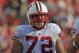 CHICAGO, IL - SEPTEMBER 17: Travis Frederick #72 of the Wisconsin Badgers awaits the start of play against the Northern Illinois Huskies at Soldier Field on September 17, 2011 in Chicago, Illinois. Wisconsin defeated Northern Illinois 49-7. (Photo by Jonathan Daniel/Getty Images)