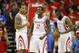 Apr 29, 2013; Houston, TX, USA; Houston Rockets point guard Patrick Beverley (12) reacts after a shot against the Oklahoma City Thunder in the third quarter in game four of the first round of the 2013 NBA playoffs at the Toyota Center. The Rockets defeated the Thunder 105-103. Mandatory Credit: Brett Davis-USA TODAY Sports