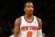 NEW YORK, NY - MAY 01: J.R. Smith #8 of the New York Knicks argues a call during Game five of the Eastern Conference Quarterfinals of the 2013 NBA Playoffs against the Boston Celtics at Madison Square Garden on May 1, 2013 in New York City. NOTE TO USER: User expressly acknowledges and agrees that, by downloading and or using this photograph, User is consenting to the terms and conditions of the Getty Images License Agreement. (Photo by Al Bello/Getty Images)