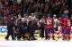 Montreal Canadien Lars Eller is taken off the ice on a stretcher in Game 1.