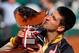 MONTE-CARLO, MONACO - APRIL 21: Novak Djokovic of Serbia kisses the trophy after his straight sets victory against Rafael Nadal of Spain in their final match during day eight of the ATP Monte Carlo Masters,at Monte-Carlo Sporting Club on April 21, 2013 in Monte-Carlo, Monaco. (Photo by Clive Brunskill/Getty Images)