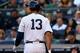 NEW YORK, NY - OCTOBER 14: Alex Rodriguez #13 of the New York Yankees reacts as he walks back to the dugout after he struck out in the bottom of the second inning against the Detroit Tigers during Game Two of the American League Championship Series at Yankee Stadium on October 14, 2012 in the Bronx borough of New York City. (Photo by Alex Trautwig/Getty Images)