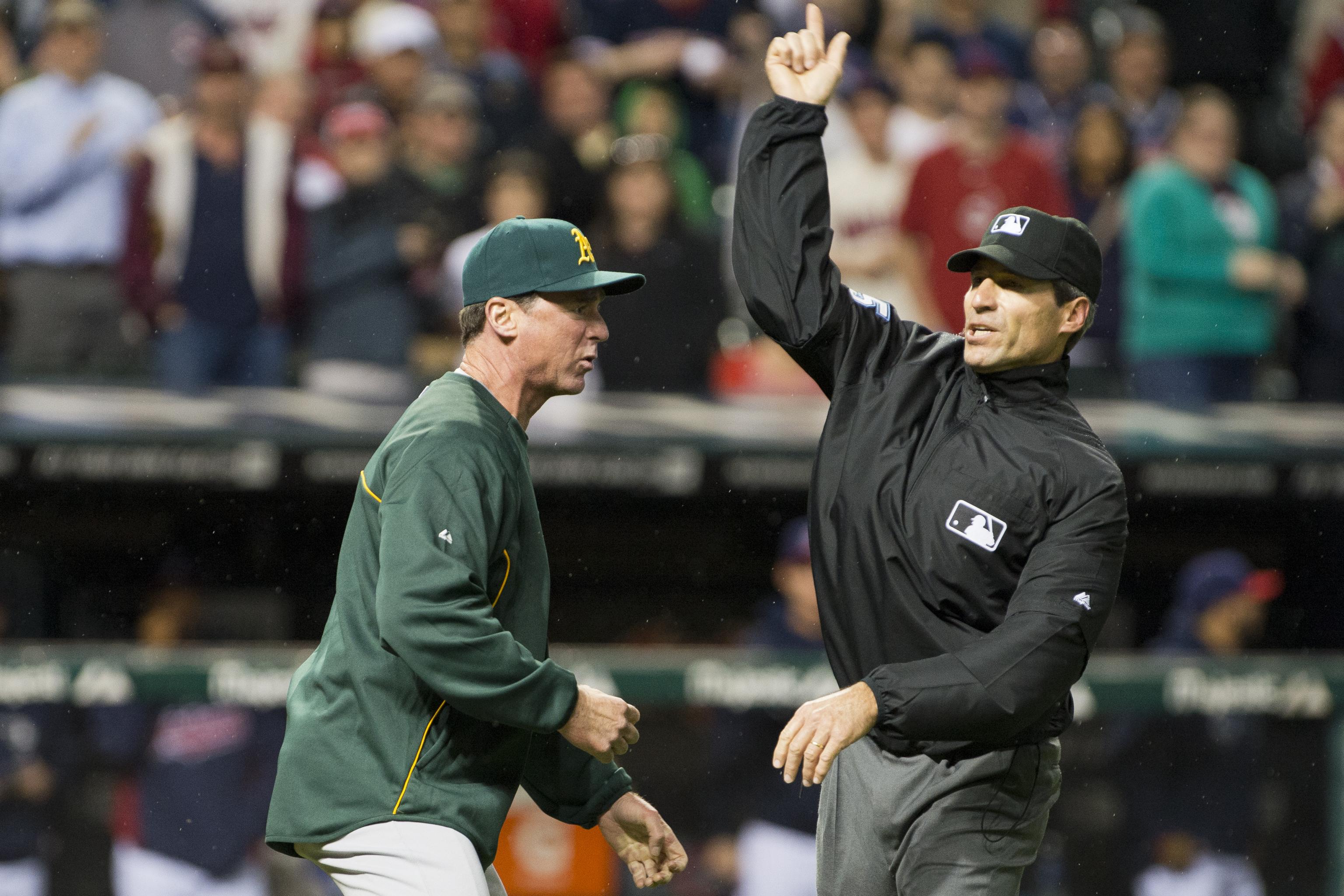 Plate ump leaves A's-Angels game after getting hit twice