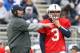 Apr 20, 2013; University Park, PA, USA; Penn State Nittany Lions head coach Bill O'Brien instructs quarterback Austin Whipple (3) in the fourth quarter of the Blue White spring game at Beaver Stadium. Mandatory Credit: Matthew O'Haren-USA TODAY Sports