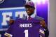 NEW YORK, NY - APRIL 25: Xavier Rhodes of the Florida State Seminoles holds up a jersey on stage after he was picked #25 overall by the Minnesota Vikings in the first round of the 2013 NFL Draft at Radio City Music Hall on April 25, 2013 in New York City. (Photo by Al Bello/Getty Images)