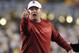 MORGANTOWN, WV - NOVEMBER 17: Head coach Bob Stoops of the Oklahoma Sooners reacts to a call during the game against the West Virginia Mountaineers on November 17, 2012 at Mountaineer Field in Morgantown, West Virginia. (Photo by Justin K. Aller/Getty Images)