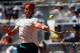 MADRID, SPAIN - MAY 11: Rafael Nadal of Spain plays a backhand to Pablo Andujar of Spain during his semi-final match on day eight of the Mutua Madrid Open tennis tournament at the Caja Magica on May 11, 2013 in Madrid, Spain. (Photo by Gonzalo Arroyo Moreno/Getty Images)