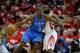 HOUSTON, TX - MAY 03: Serge Ibaka #9 of the Oklahoma City Thunder drives against James Harden #23 of the Houston Rockets in Game Six of the Western Conference Quarterfinals of the 2013 NBA Playoffs at the Toyota Center on May 3, 2013 in Houston, Texas. NOTE TO USER: User expressly acknowledges and agrees that, by downloading and or using this photograph, User is consenting to the terms and conditions of the Getty Images License Agreement. (Photo by Scott Halleran/Getty Images)