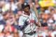 DETROIT, MI - APRIL 27: B. J. Upton #8 of the Atlanta Braves reacts after striking out in the ninth inning of the game against the Detroit Tigers at Comerica Park on April 27, 2013 in Detroit, Michigan. The Tigers defeated the Braves 7-4. (Photo by Leon Halip/Getty Images)
