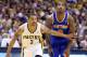 INDIANAPOLIS, IN - MAY 14: George Hill #3 of the Indiana Pacers blocks out J.R. Smith #8 of the New York Knicks during Game Four of the Eastern Conference Semifinals of the 2013 NBA Playoffs at Bankers Life Fieldhouse on May 14, 2013 in Indianapolis, Indiana. NOTE TO USER: User expressly acknowledges and agrees that, by downloading and or using this photograph, User is consenting to the terms and conditions of the Getty Images License Agreement. (Photo by Andy Lyons/Getty Images)
