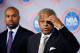 NEW YORK, NY - NOVEMBER 10: Billy Hunter, Executive Director of the National Basketball Players Association (R), and Derek Fisher, President of the National Basketball Players Association speak at a press conference after NBA labor negotiations at the New York Helmsley Hotel in the early morning hours of November 10, 2011 in New York City. (Photo by Patrick McDermott/Getty Images)