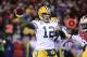 Jan 12, 2013; San Francisco, CA, USA; Green Bay Packers quarterback Aaron Rodgers (12) passes the ball against the San Francisco 49ers during the first quarter of the NFC divisional round playoff game at Candlestick Park. Mandatory Credit: Robert Hanashiro-USA TODAY Sports