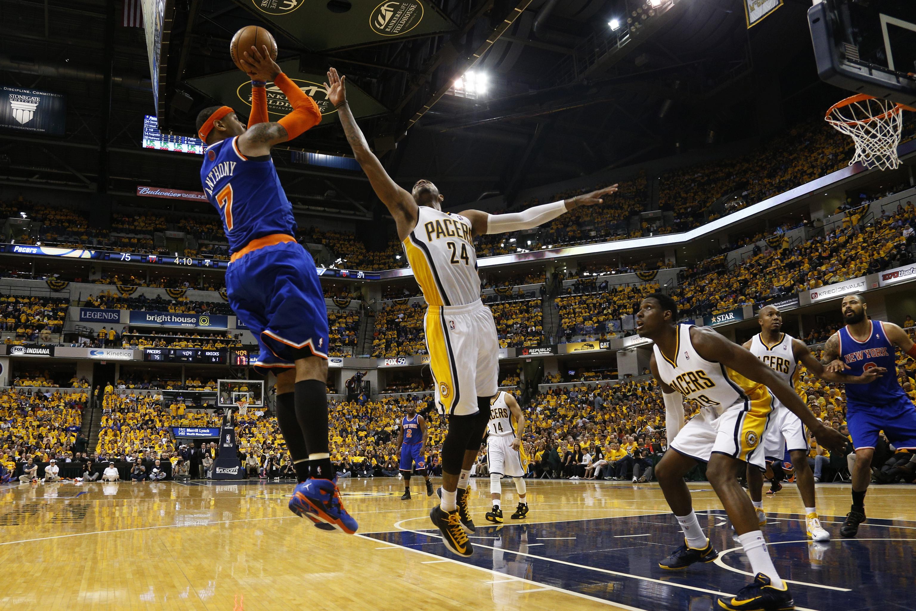 George hits go-ahead shot, Pacers edge Knicks to tie for 7th